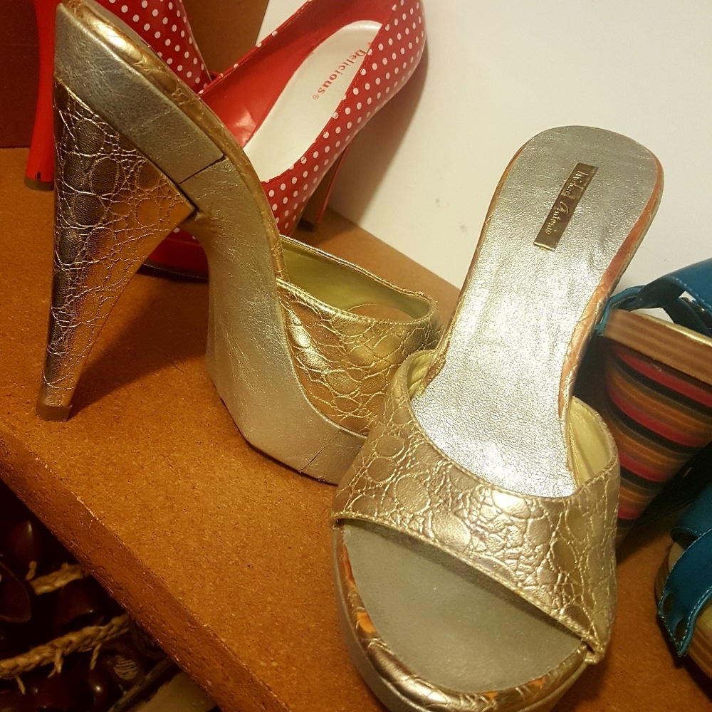 High Heel Gold and Silver Slip ons